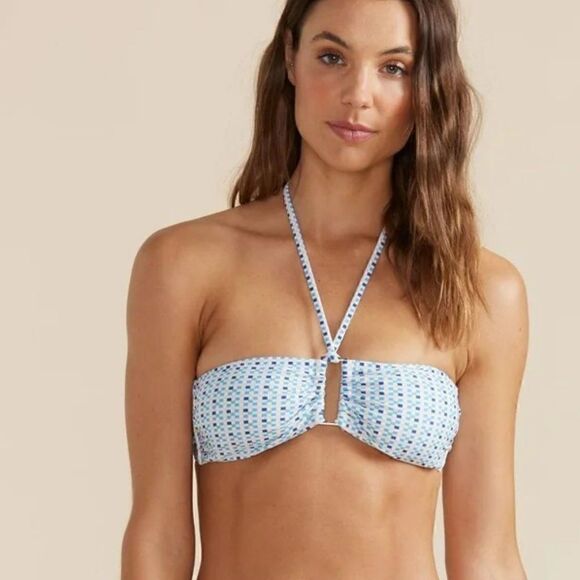 Minkpink Zephyr Blue Multi Bandeau Halter Bikini Top Size Medium NWT - Picture 1 of 10